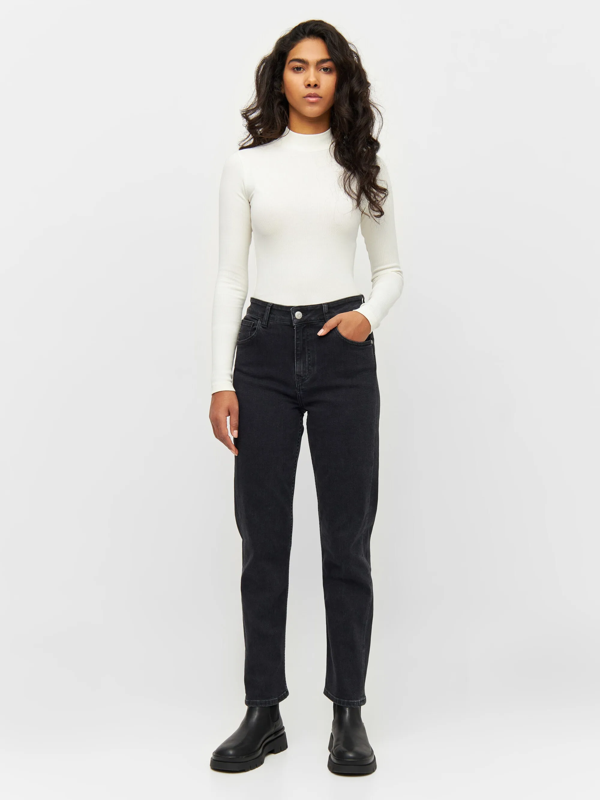 Rib high neck long sleeve - Snow White