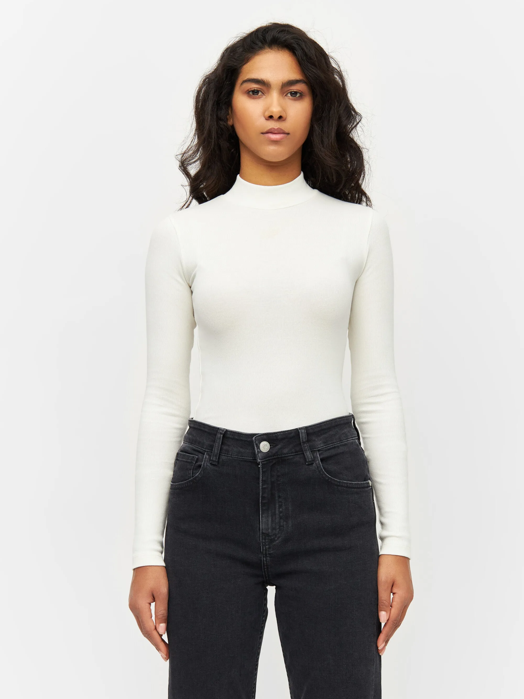 Rib high neck long sleeve - Snow White