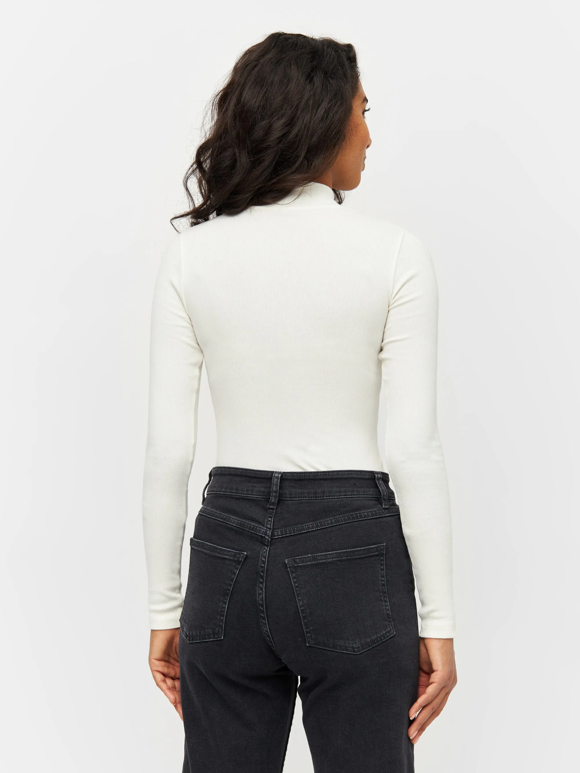 Rib high neck long sleeve - Snow White