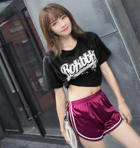 ROKBBK Letter Print Harajuku Style Crop Top Shirt