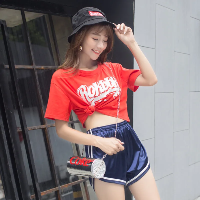 ROKBBK Letter Print Harajuku Style Crop Top Shirt
