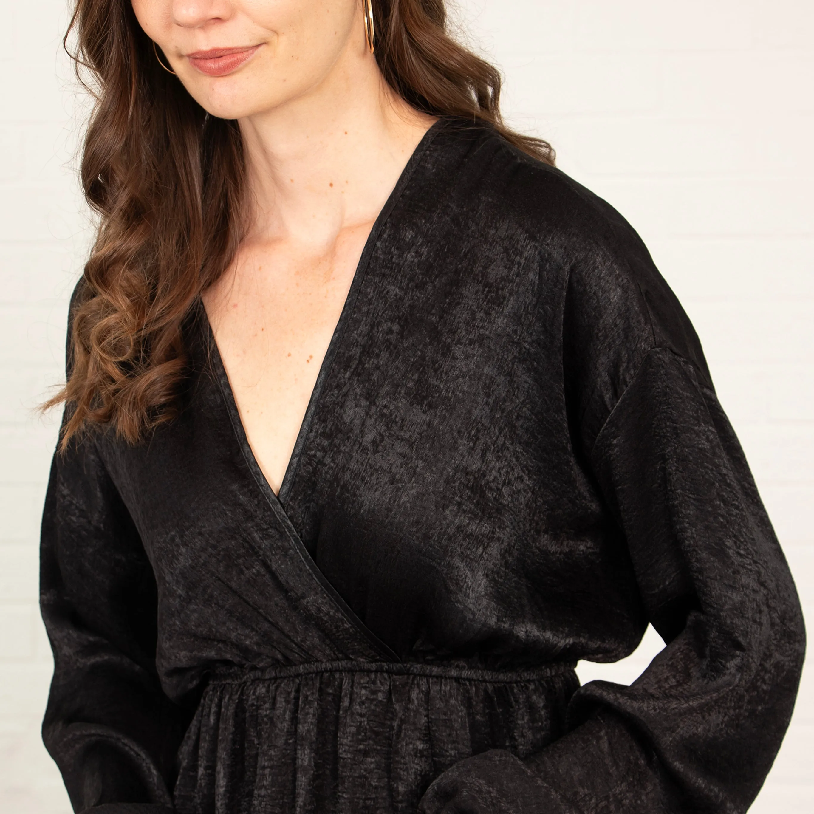 Ruby Wrap Top Maxi Dress - Black, Metallic