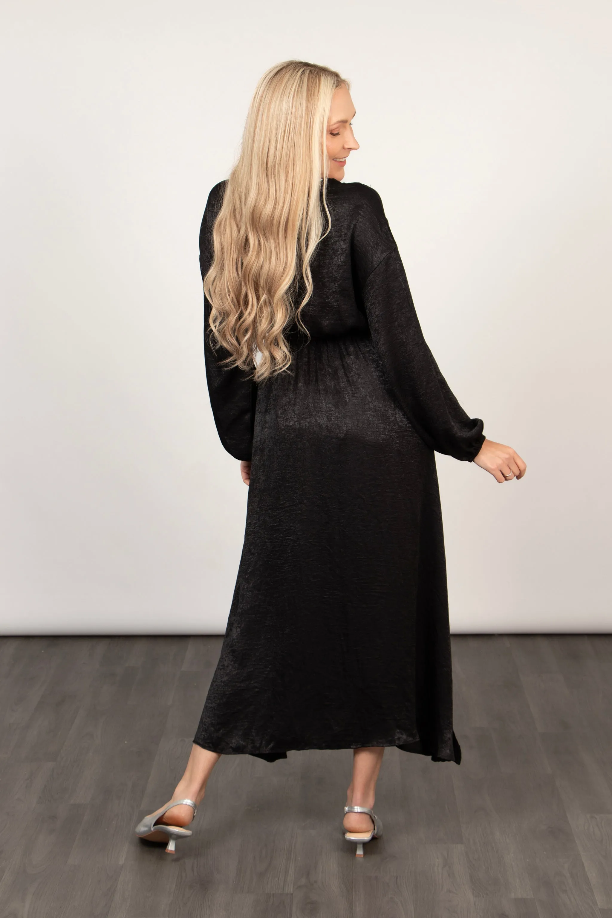 Ruby Wrap Top Maxi Dress - Black, Metallic