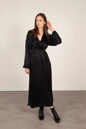 Ruby Wrap Top Maxi Dress - Black, Metallic