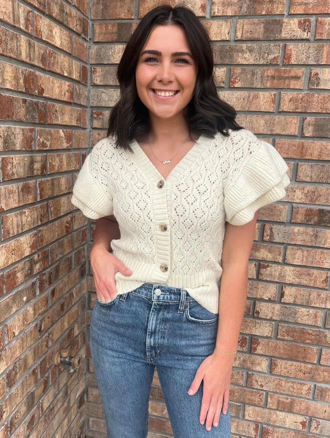 Ruffled Sleeve Sweater Cardi Top