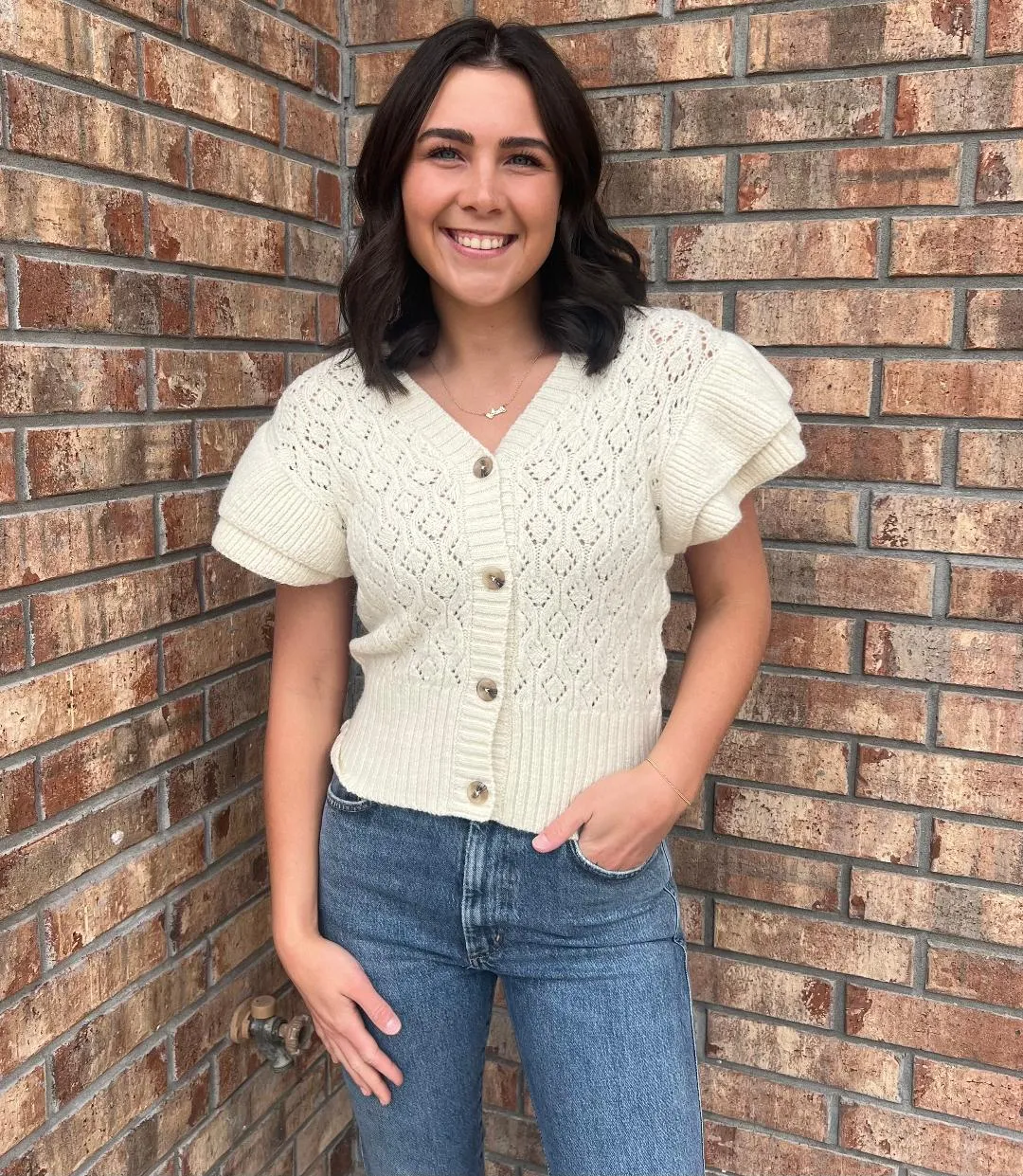 Ruffled Sleeve Sweater Cardi Top