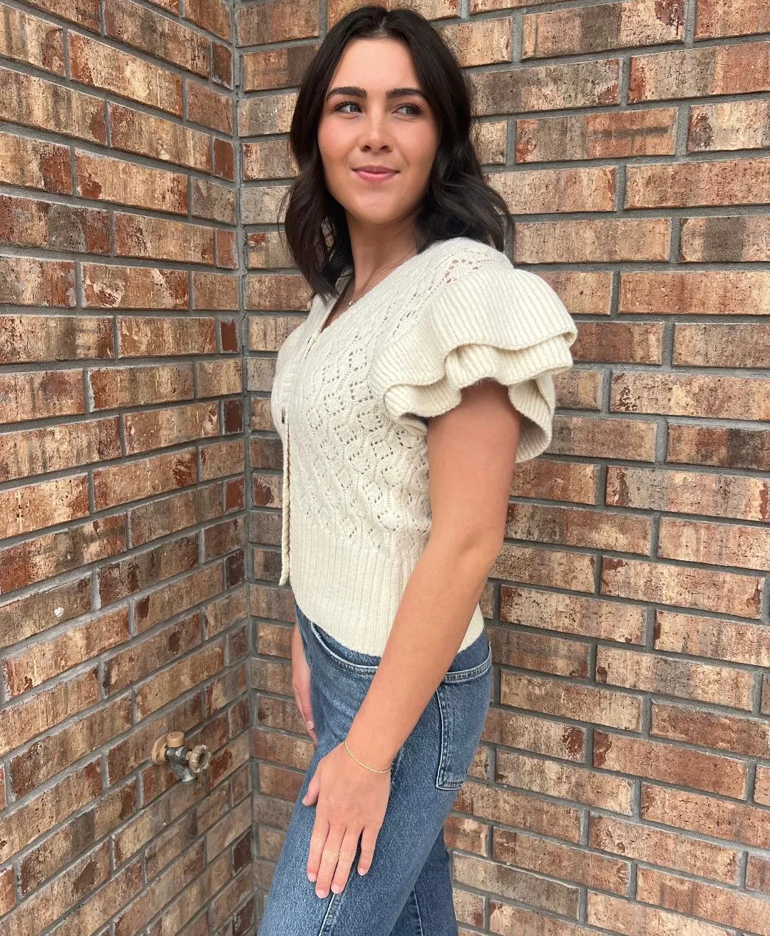 Ruffled Sleeve Sweater Cardi Top