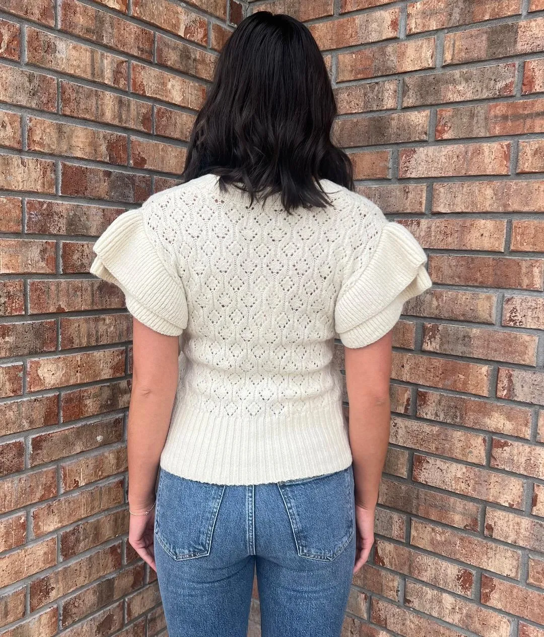 Ruffled Sleeve Sweater Cardi Top