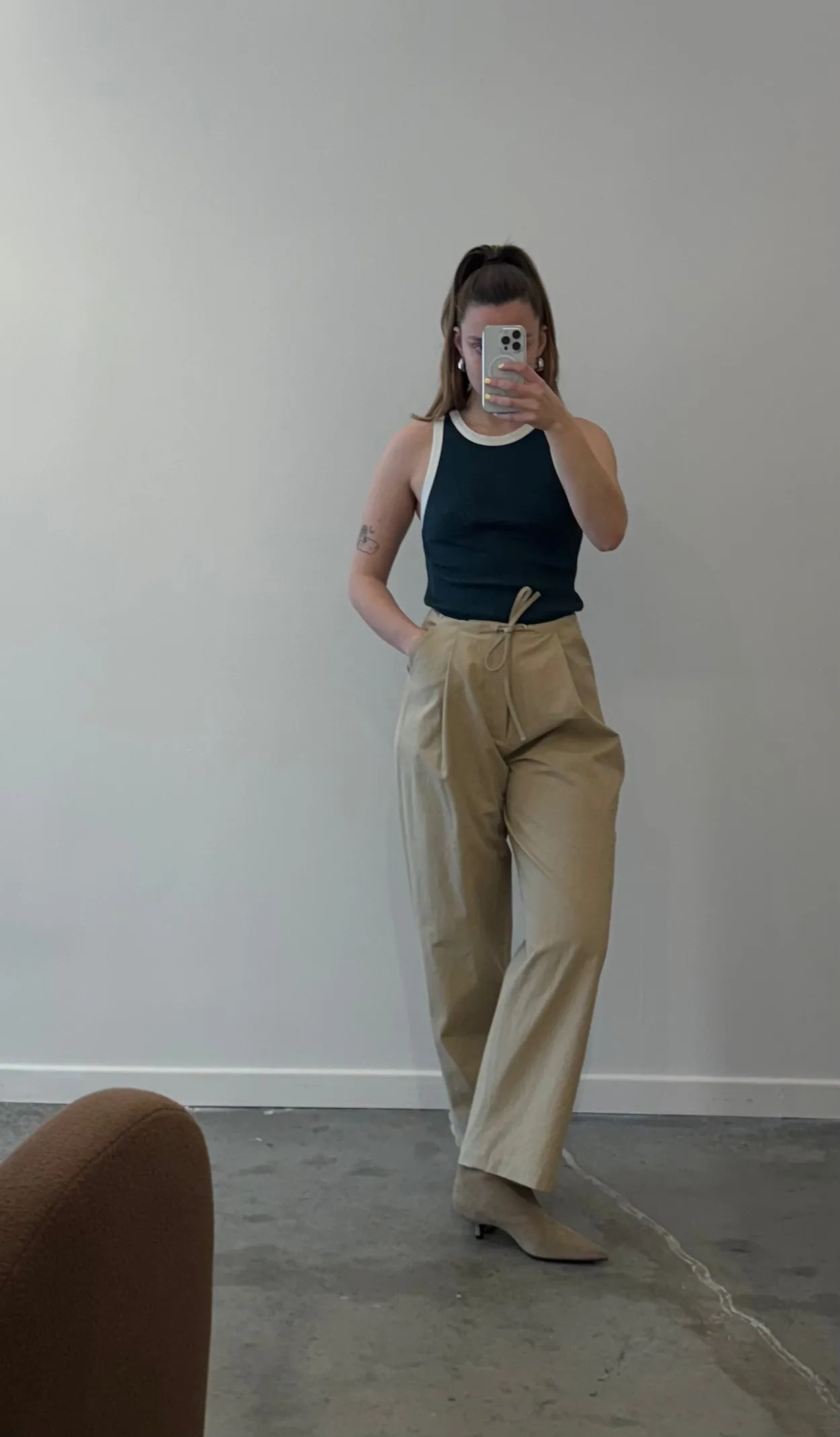 Sand Drawcord Pleated Trouser