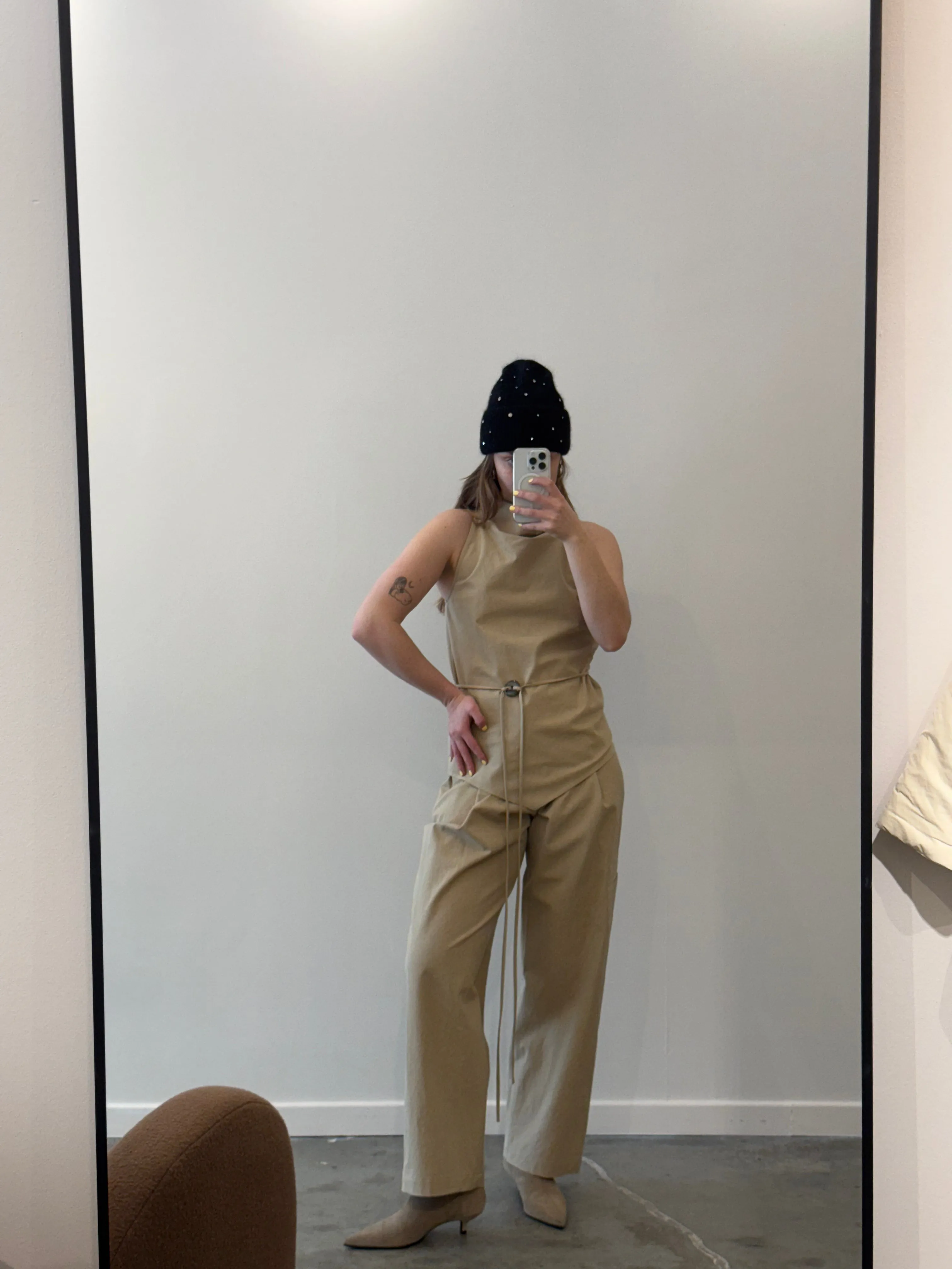 Sand Drawcord Pleated Trouser