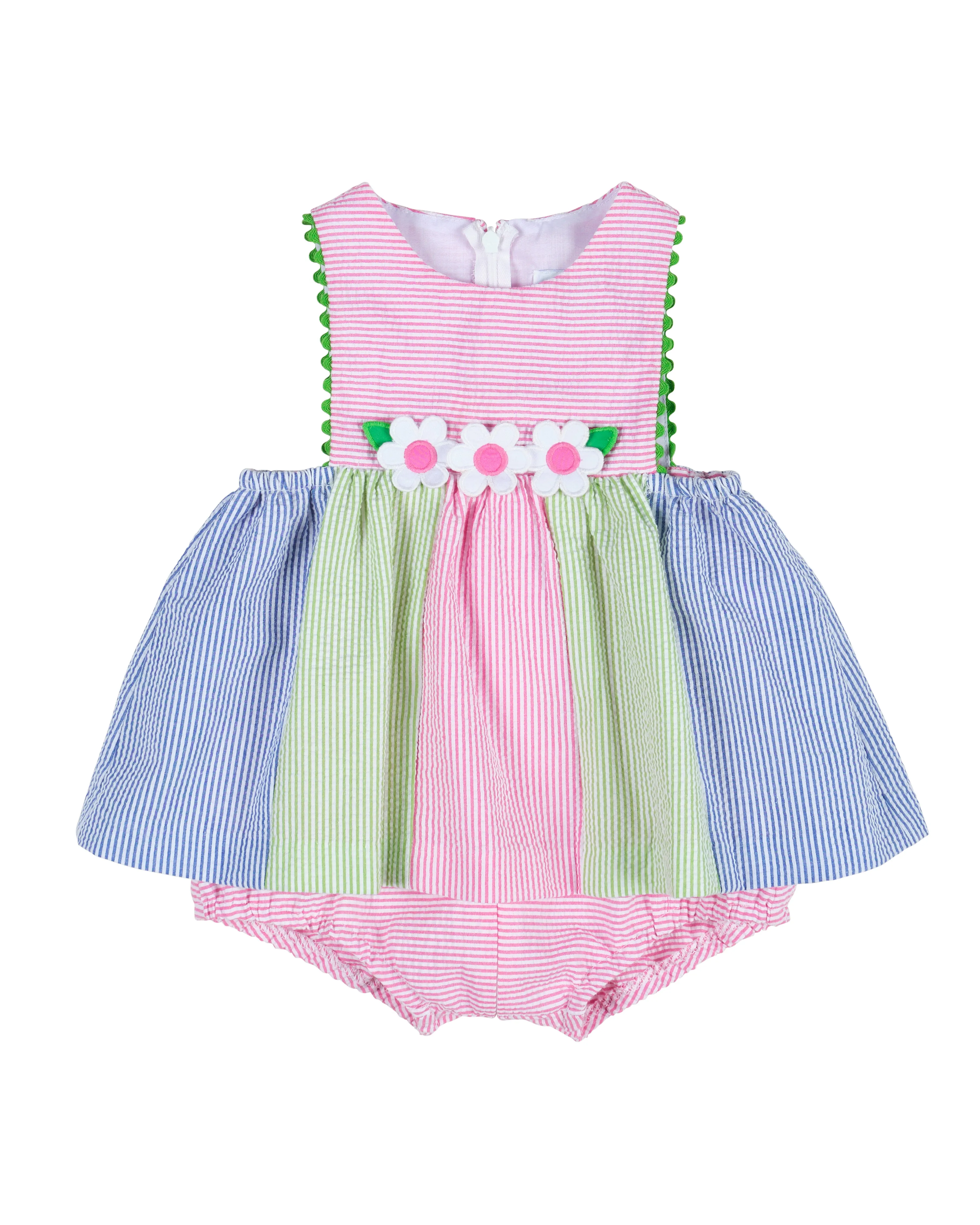 Seersucker Romper With Flowers