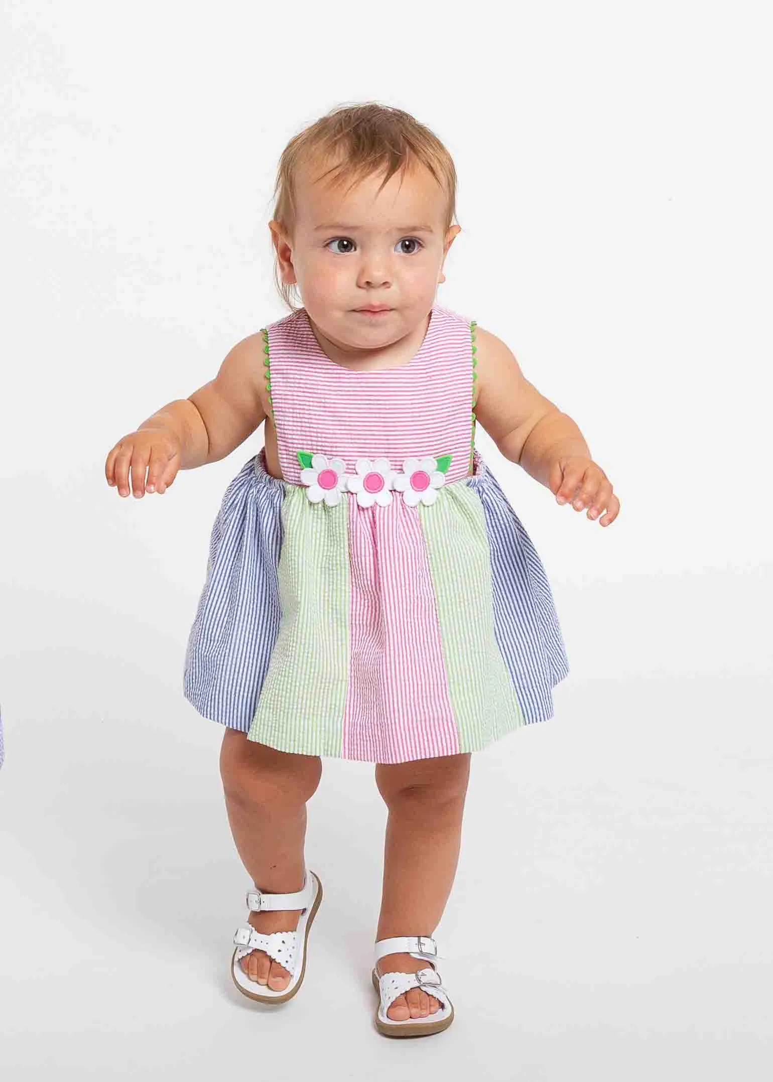 Seersucker Romper With Flowers