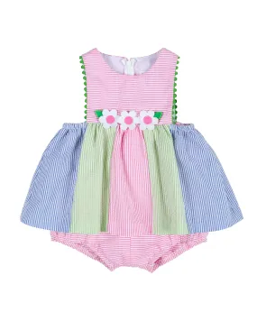 Seersucker Romper With Flowers