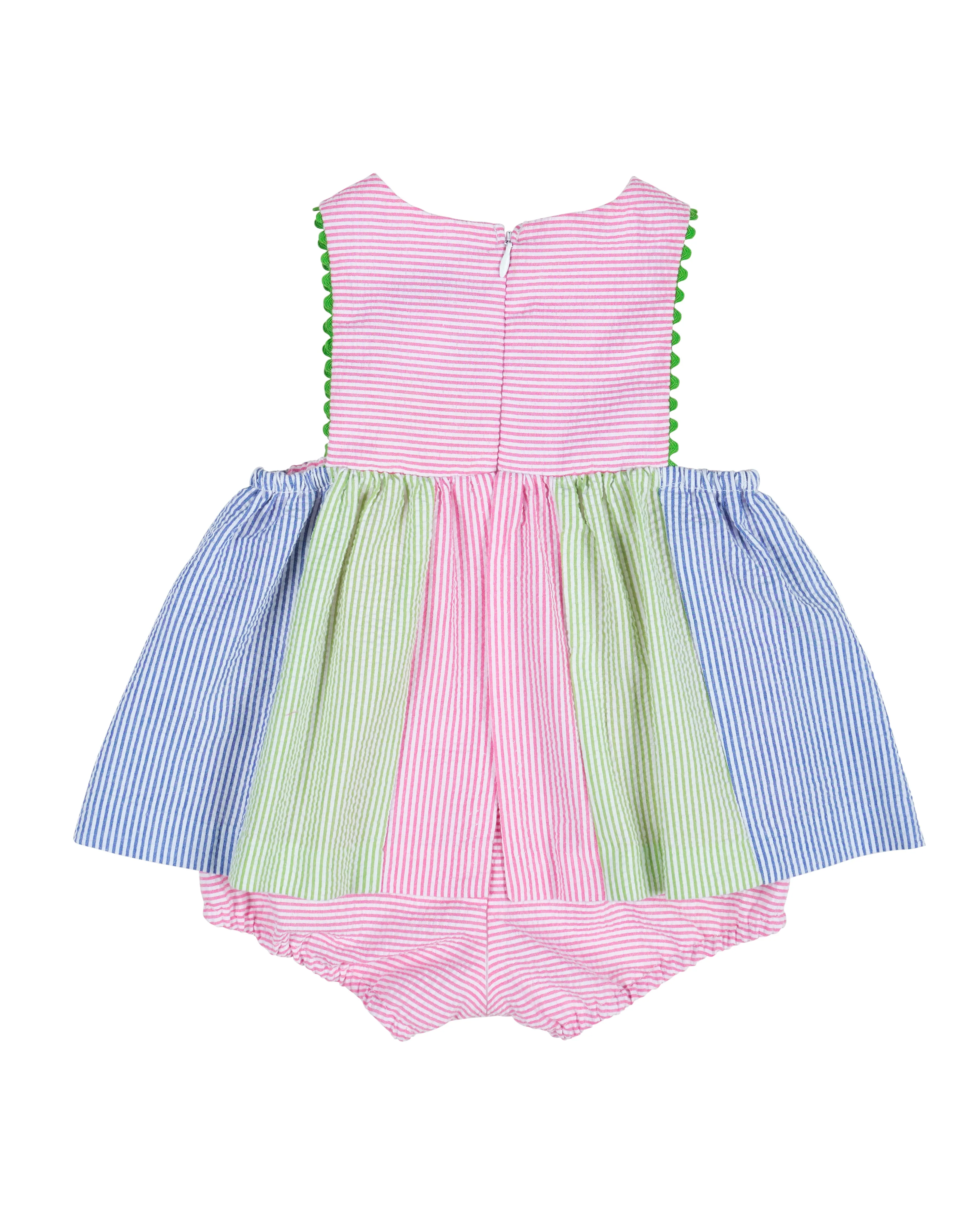 Seersucker Romper With Flowers