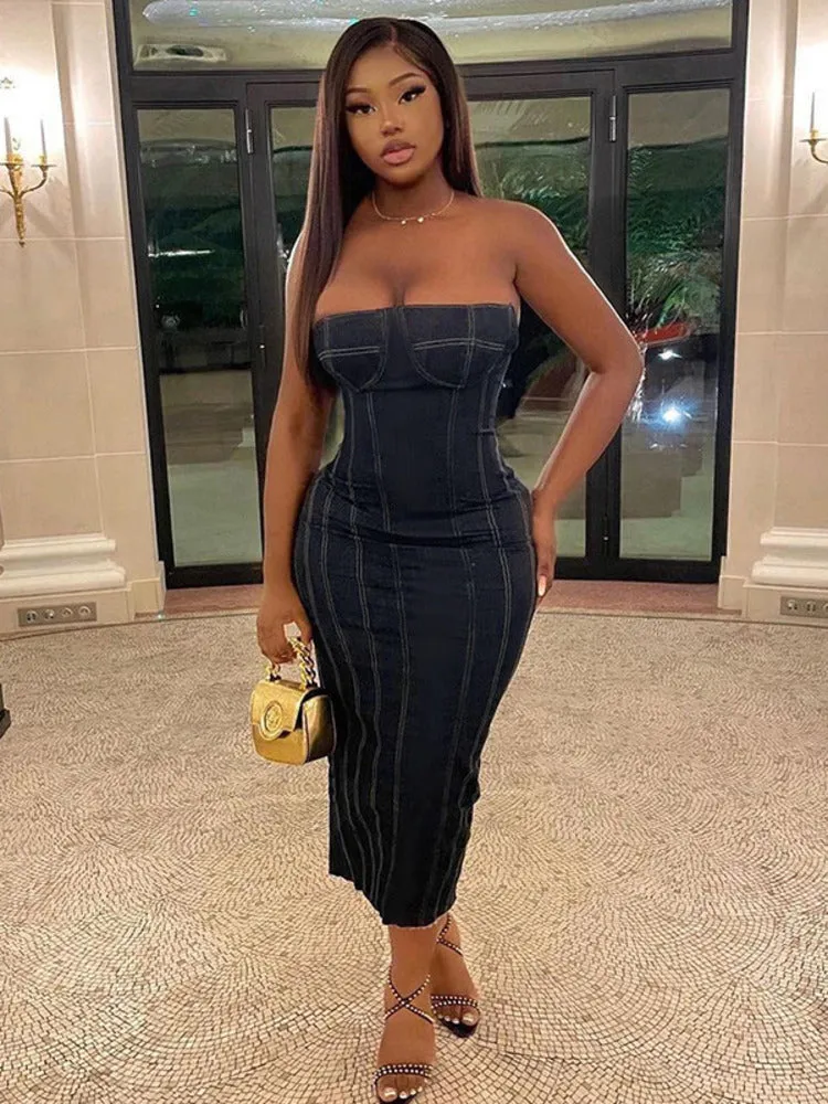 Shannon Strapless Denim Midi Dress