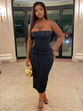 Shannon Strapless Denim Midi Dress