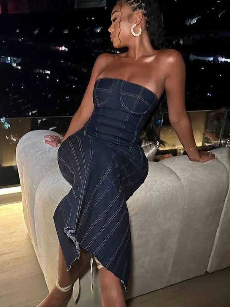 Shannon Strapless Denim Midi Dress