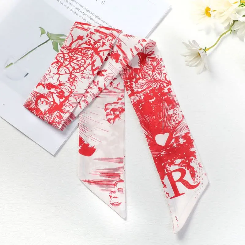 Silk Scarf Ribbon Ponytail Bow - Letter Headband Accessory (Set of 2pcs.)