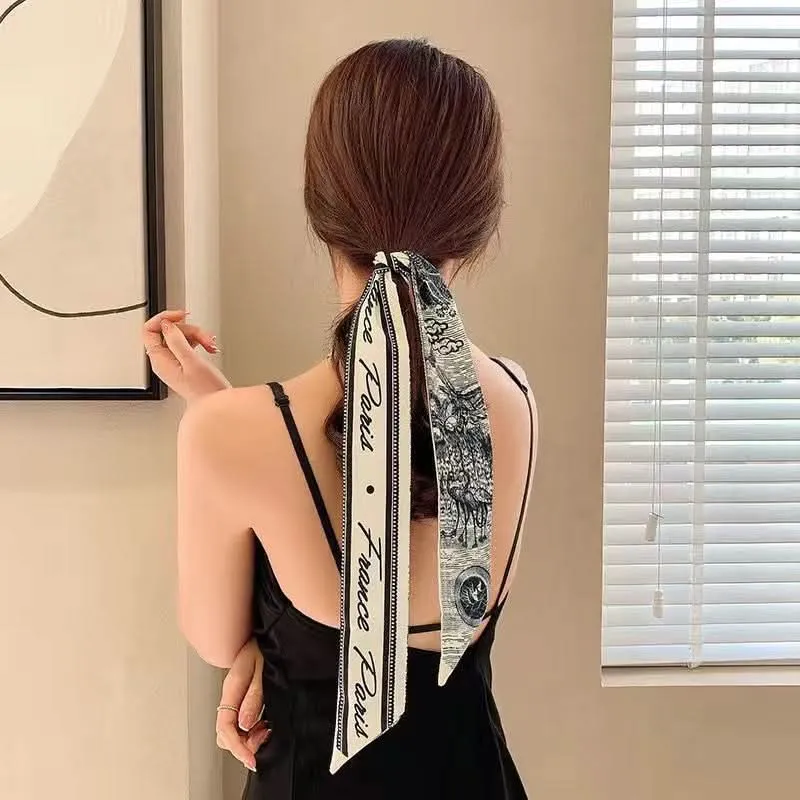 Silk Scarf Ribbon Ponytail Bow - Letter Headband Accessory (Set of 2pcs.)