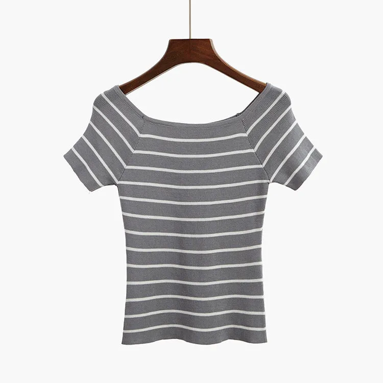 Slim Fit Striped Crochet Shirt