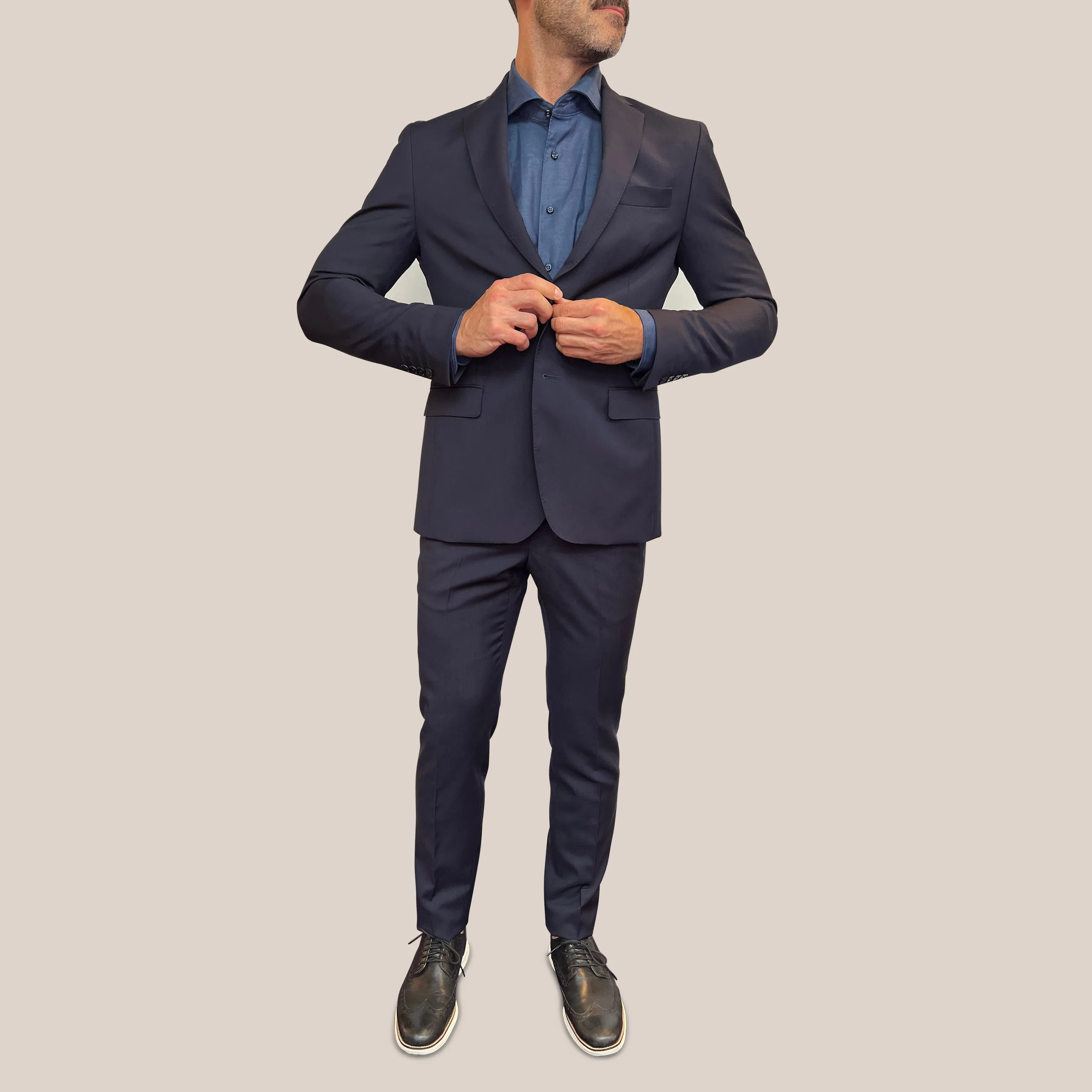 Slim Fit Wool Pant - Navy