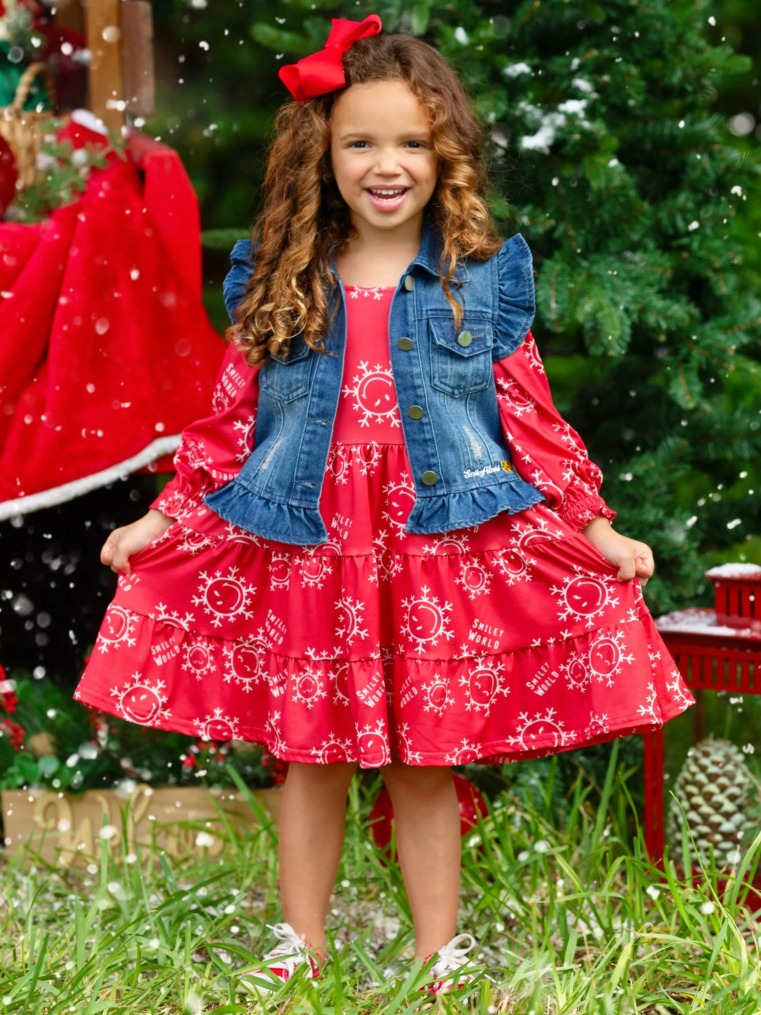 SmileyWorld Happy Snowflake Denim Vest and Dress Set