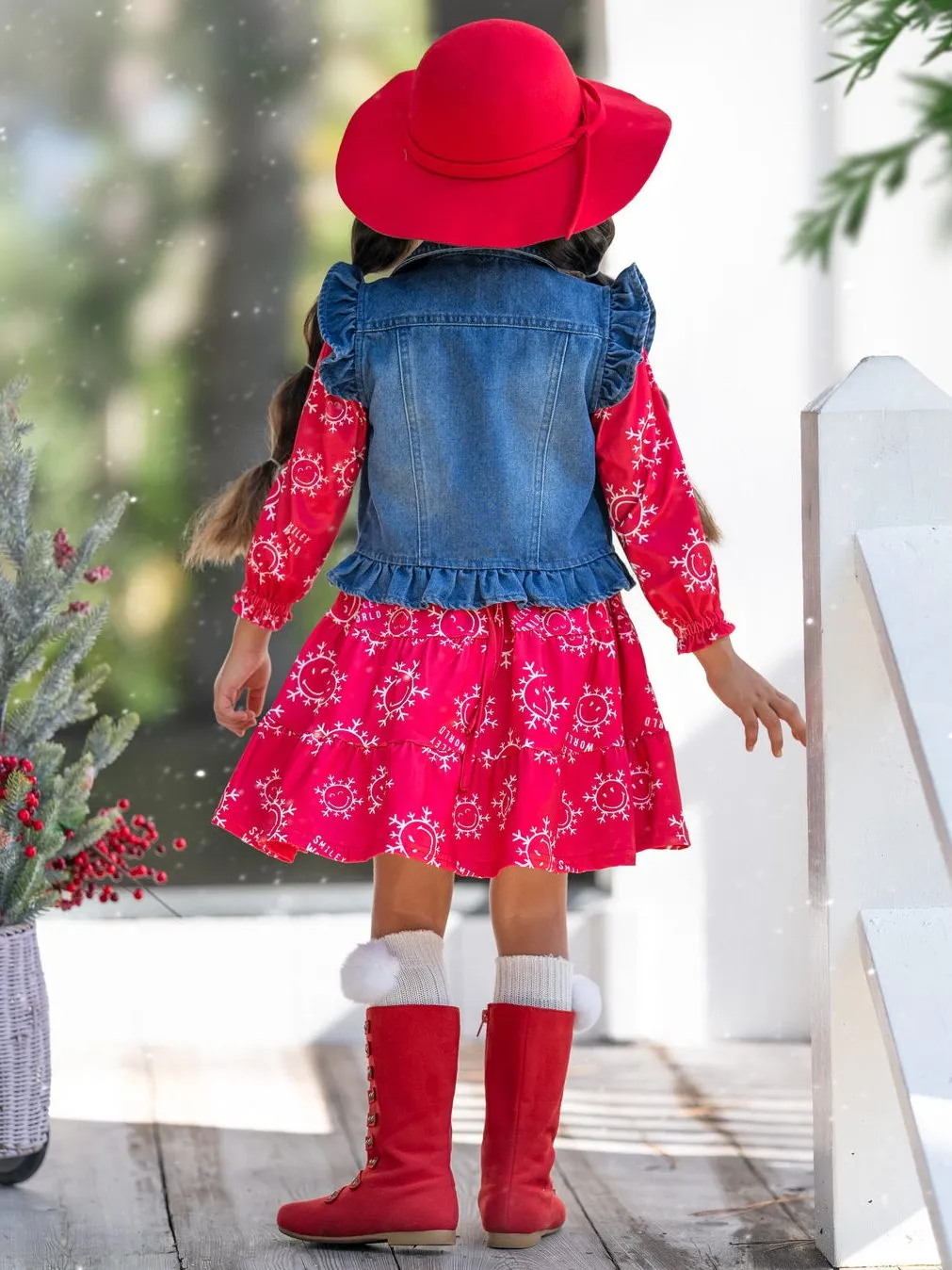 SmileyWorld Happy Snowflake Denim Vest and Dress Set