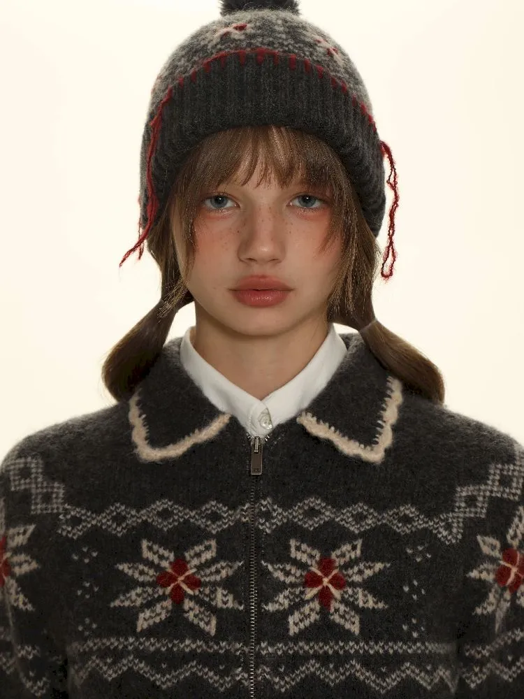 Snowflake pattern knitted hat【s0000005987】