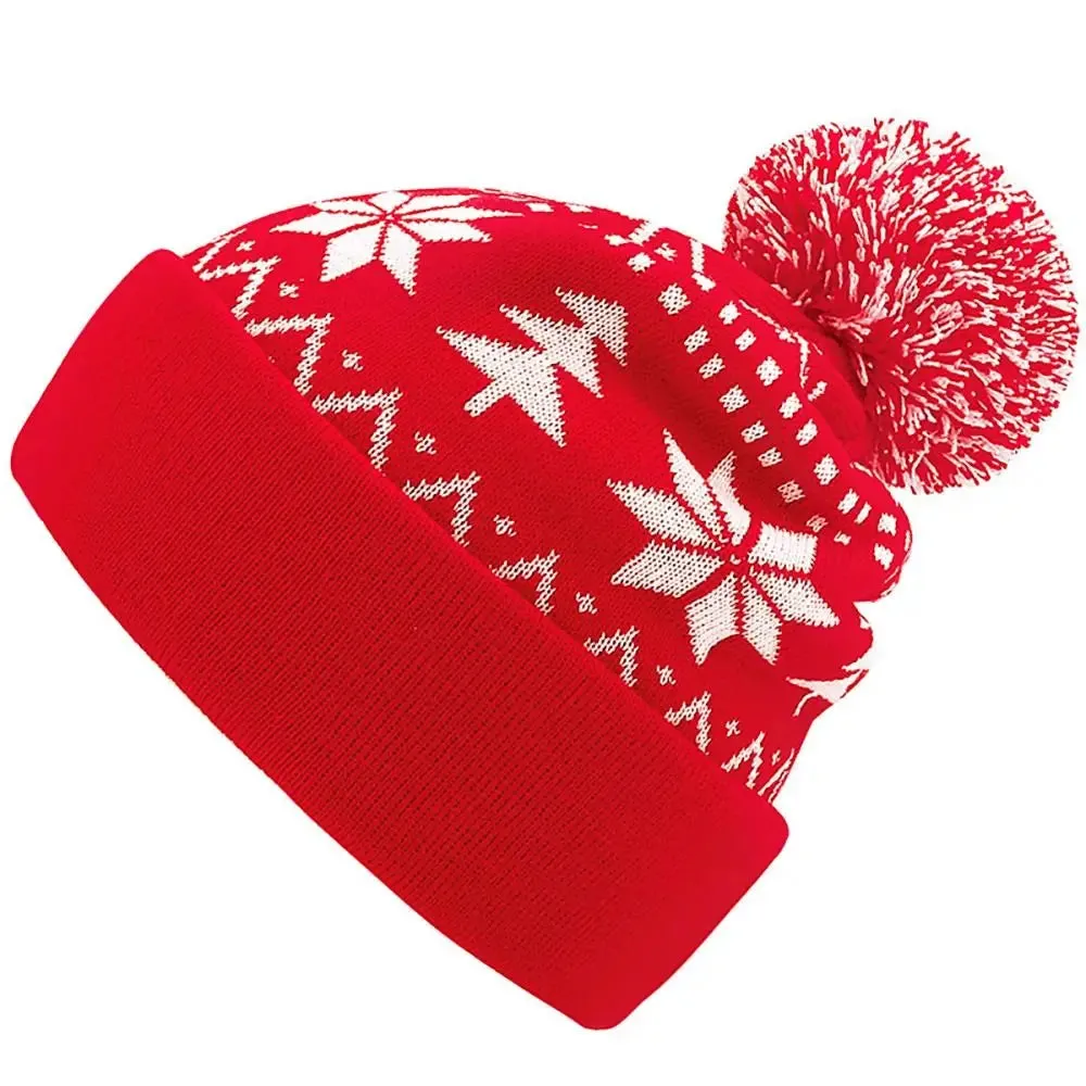 Snowflake Woolen Winter Warm Fur Ball Knitted Christmas Hat