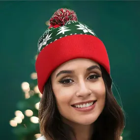 Snowflake Woolen Winter Warm Fur Ball Knitted Christmas Hat