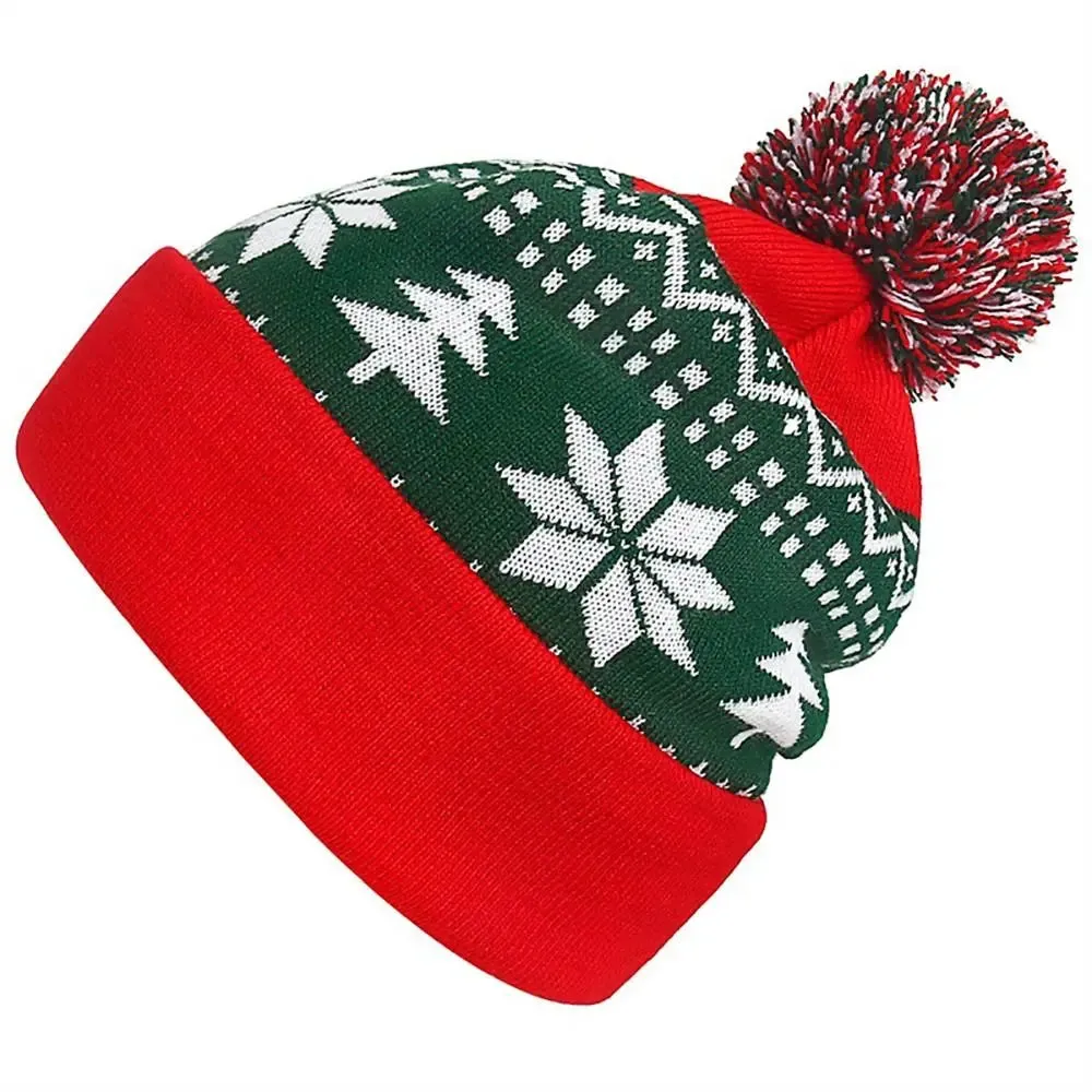 Snowflake Woolen Winter Warm Fur Ball Knitted Christmas Hat