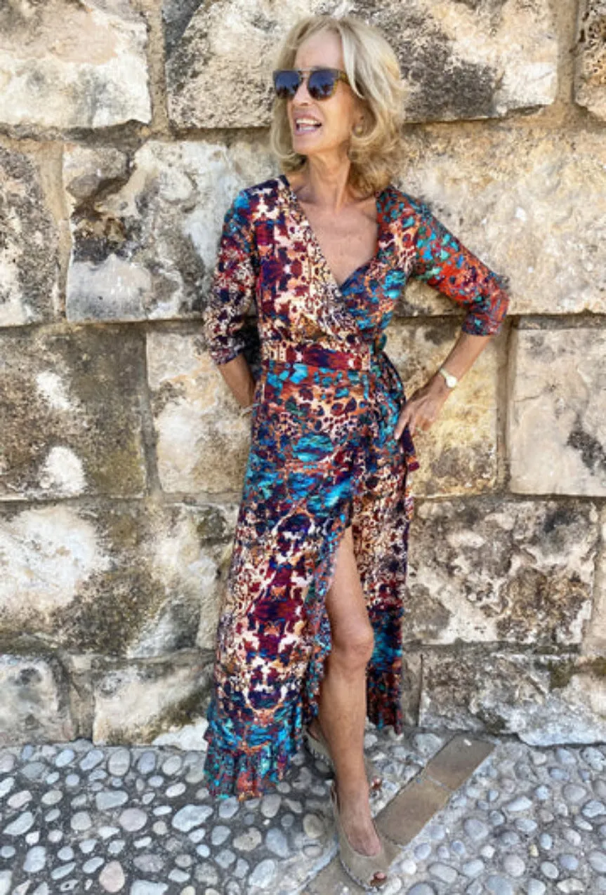 Sophia Alexia Maxi Ruffle Wrap Dress in Moroccan Mirage