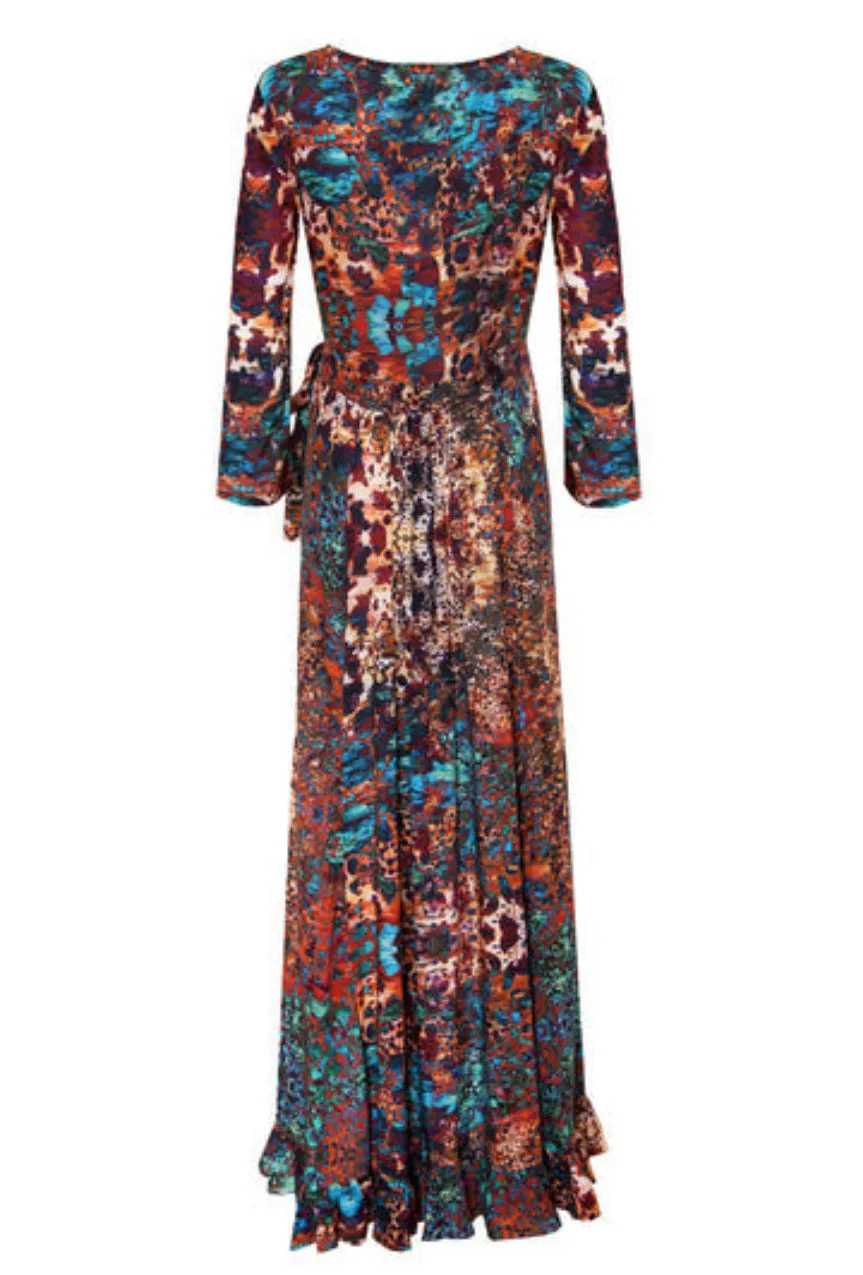 Sophia Alexia Maxi Ruffle Wrap Dress in Moroccan Mirage