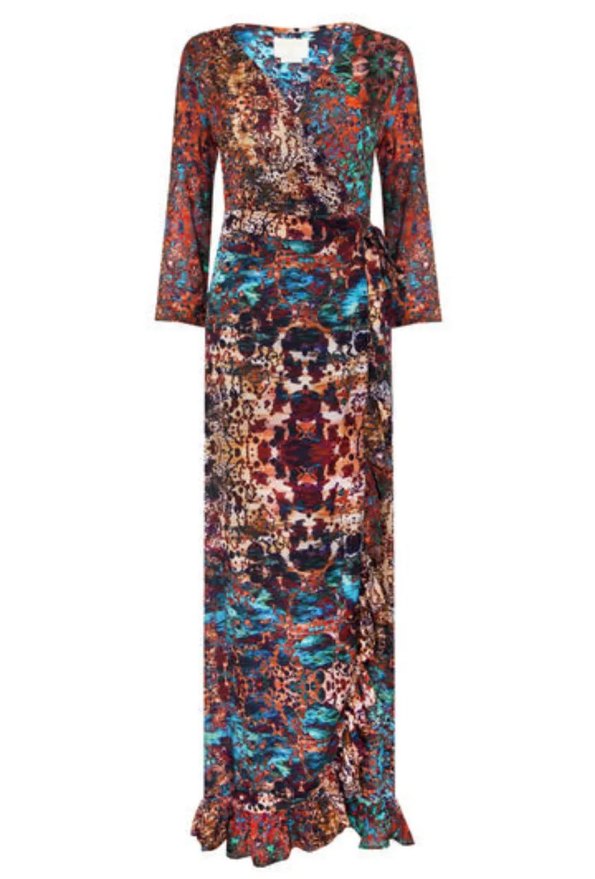 Sophia Alexia Maxi Ruffle Wrap Dress in Moroccan Mirage
