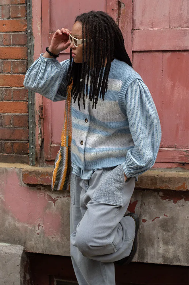Stella Nova Striped Mohair Creme Blue Stripe Vest