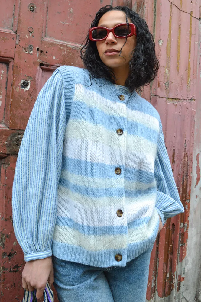 Stella Nova Striped Mohair Creme Blue Stripe Vest