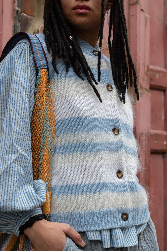 Stella Nova Striped Mohair Creme Blue Stripe Vest