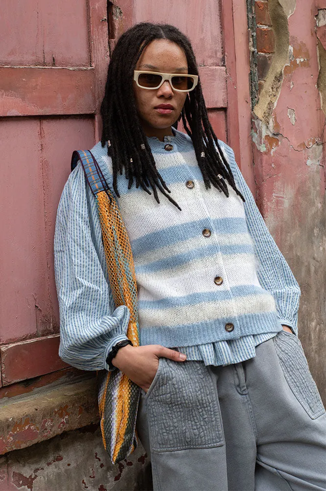 Stella Nova Striped Mohair Creme Blue Stripe Vest