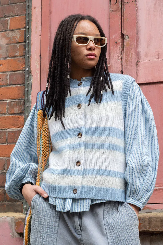 Stella Nova Striped Mohair Creme Blue Stripe Vest