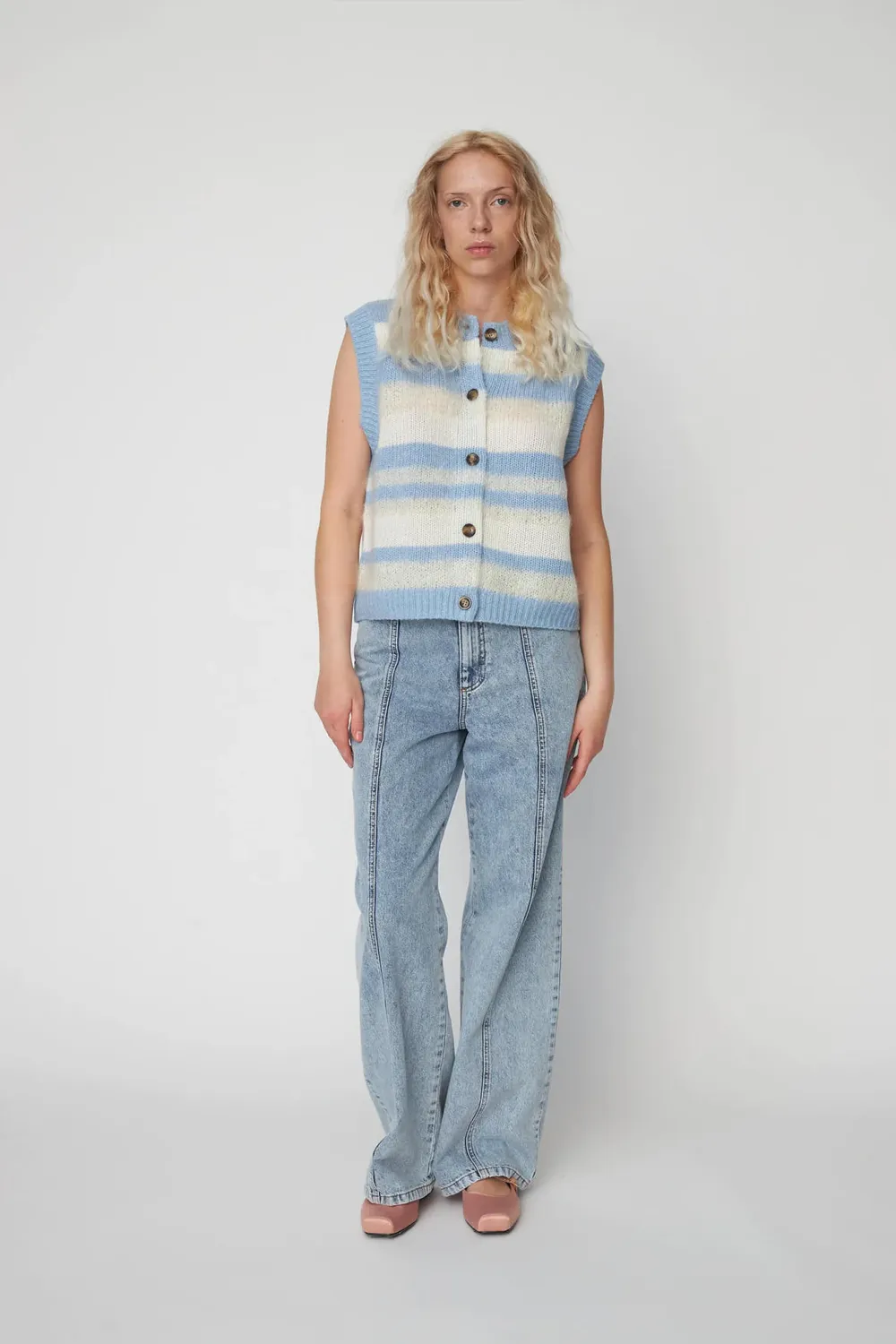 Stella Nova Striped Mohair Creme Blue Stripe Vest