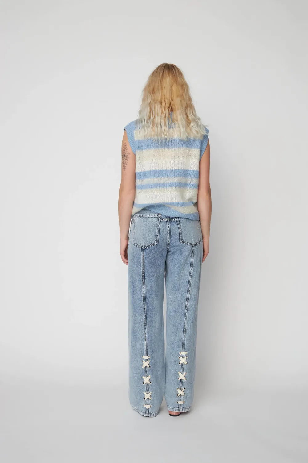 Stella Nova Striped Mohair Creme Blue Stripe Vest