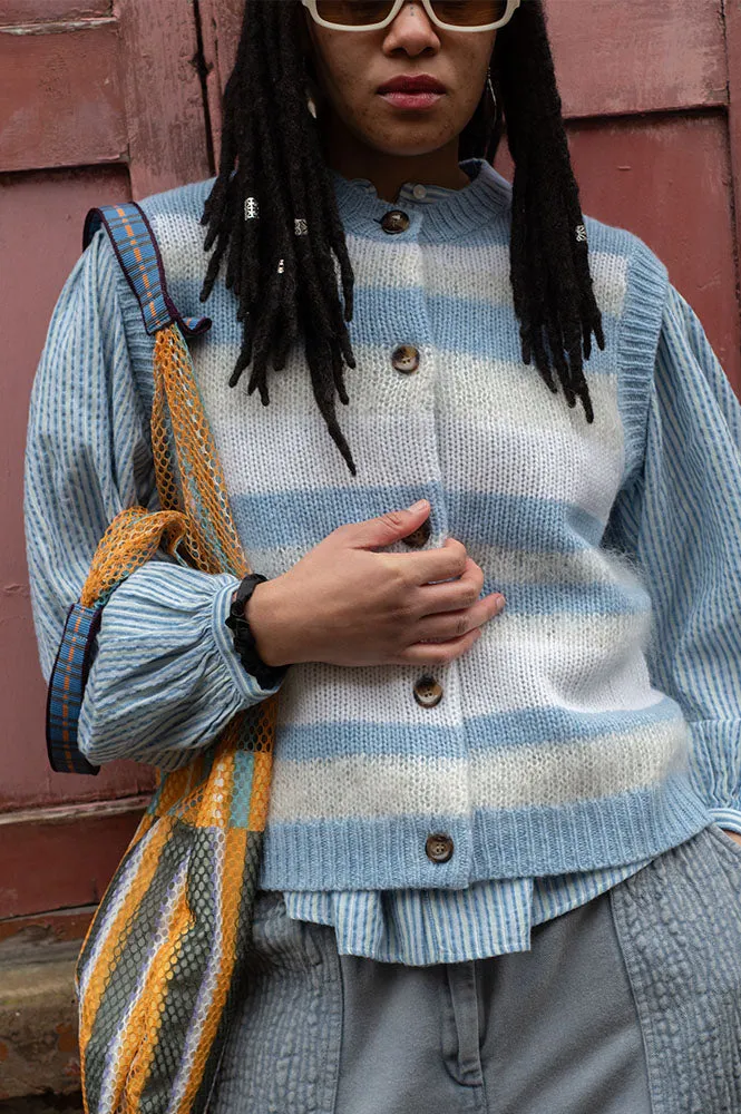 Stella Nova Striped Mohair Creme Blue Stripe Vest