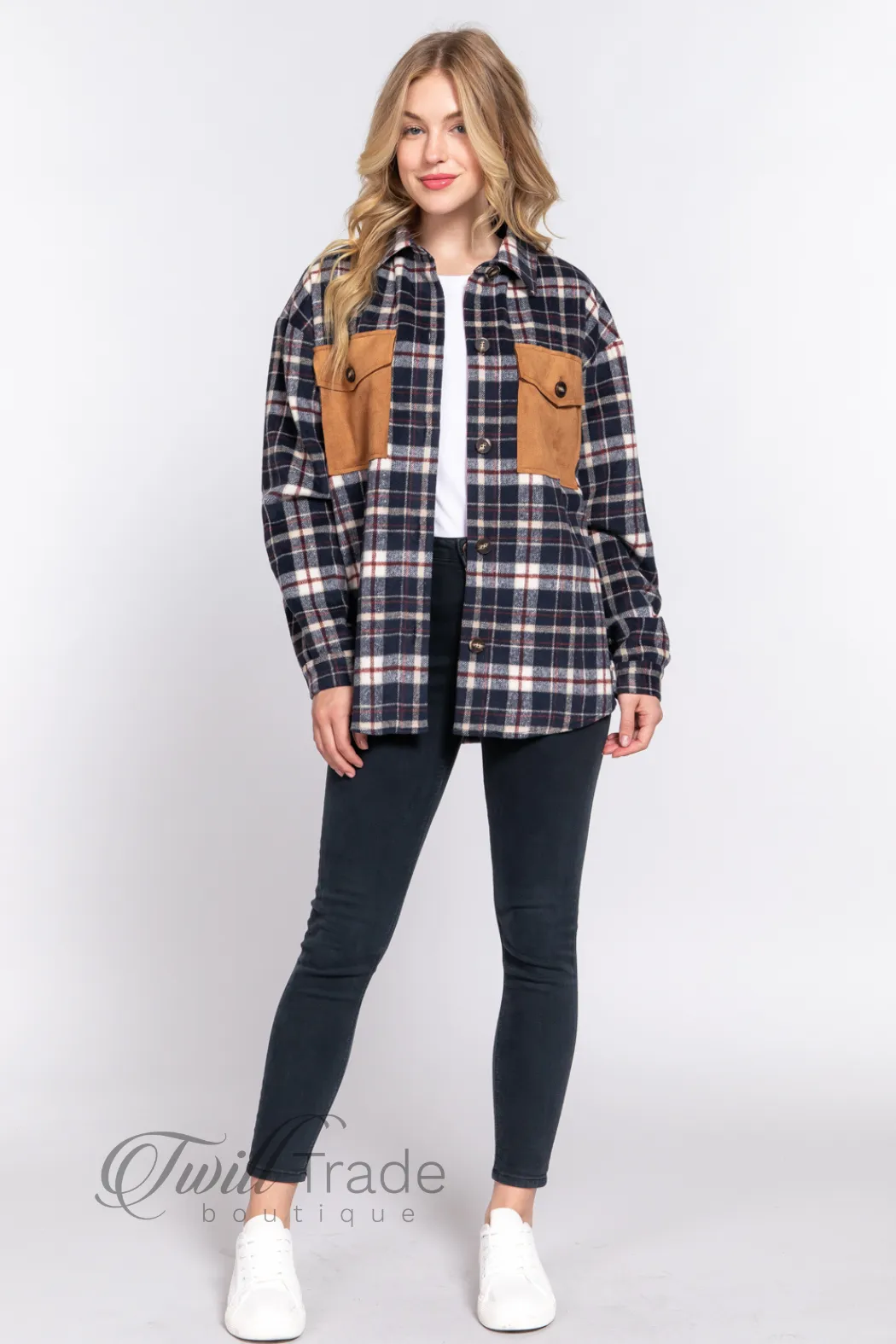 Suede Pocket Plaid Shacket