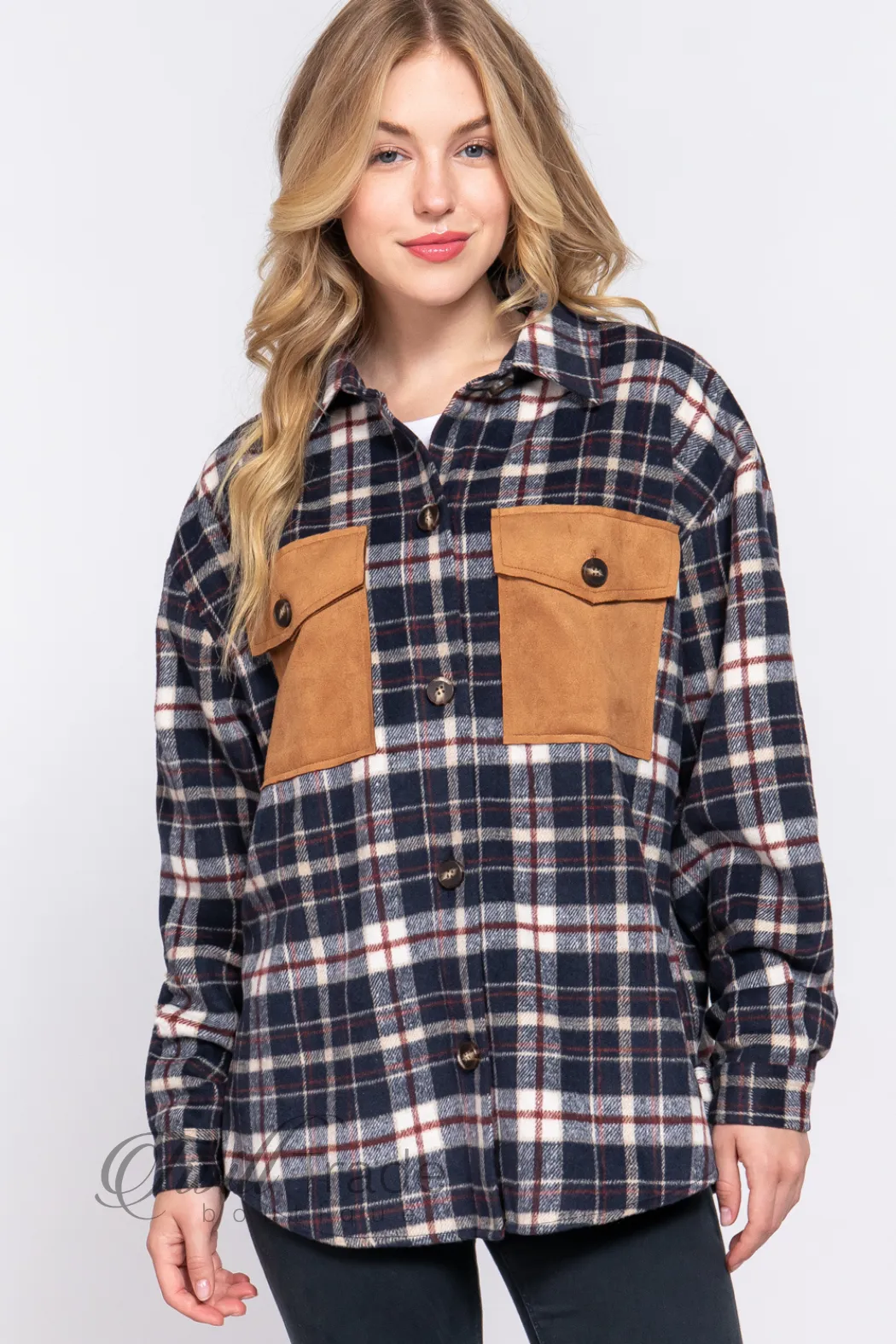 Suede Pocket Plaid Shacket
