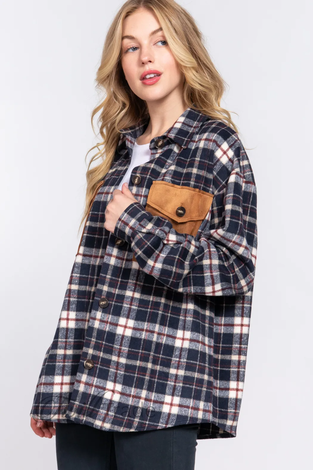 Suede Pocket Plaid Shacket