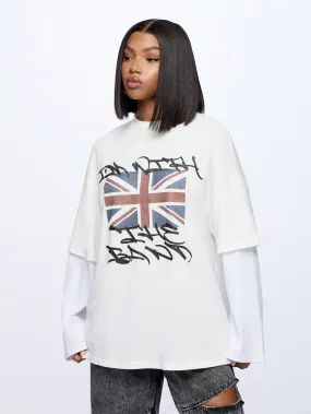 SUMWON WOMEN Double Layer Grunge Graphic Print T-Shirt