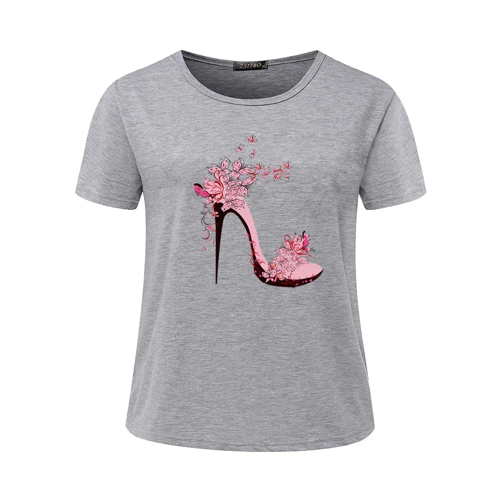 T Shirt High Heeled Shoe Print