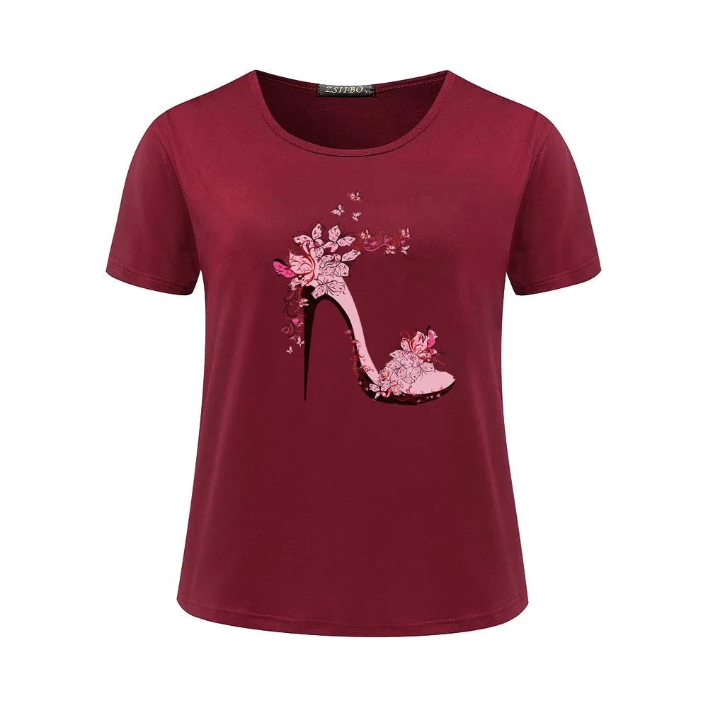 T Shirt High Heeled Shoe Print