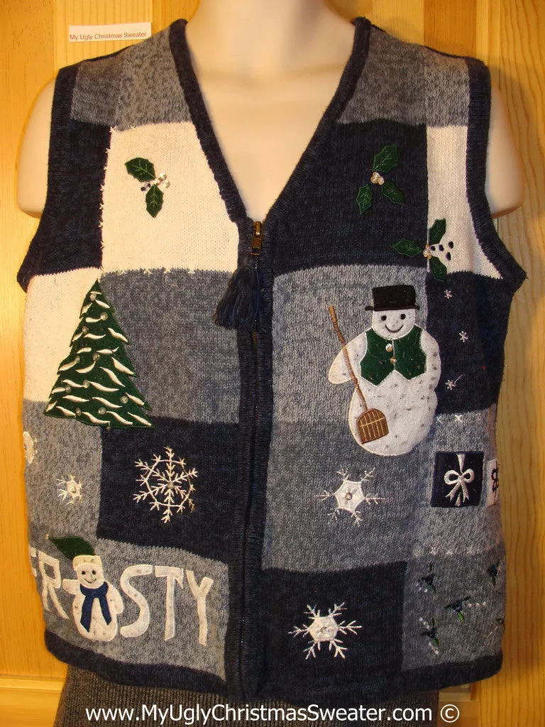 Tacky Christmas Sweater Party Ugly Sweater Vest with FROSTY the Snowman (f991)