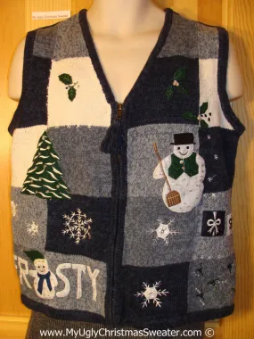 Tacky Christmas Sweater Party Ugly Sweater Vest with FROSTY the Snowman (f991)